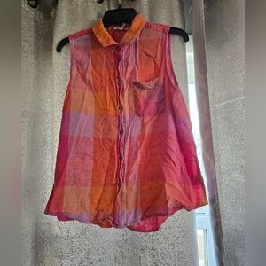 Plaid Sleeveless Button-Up Top Size Large
